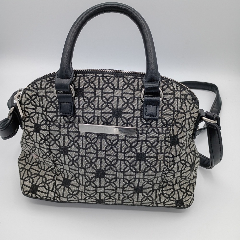 Tignanello Womens Monogram Dome Satchel Black Grey One Size Crossbody Bag